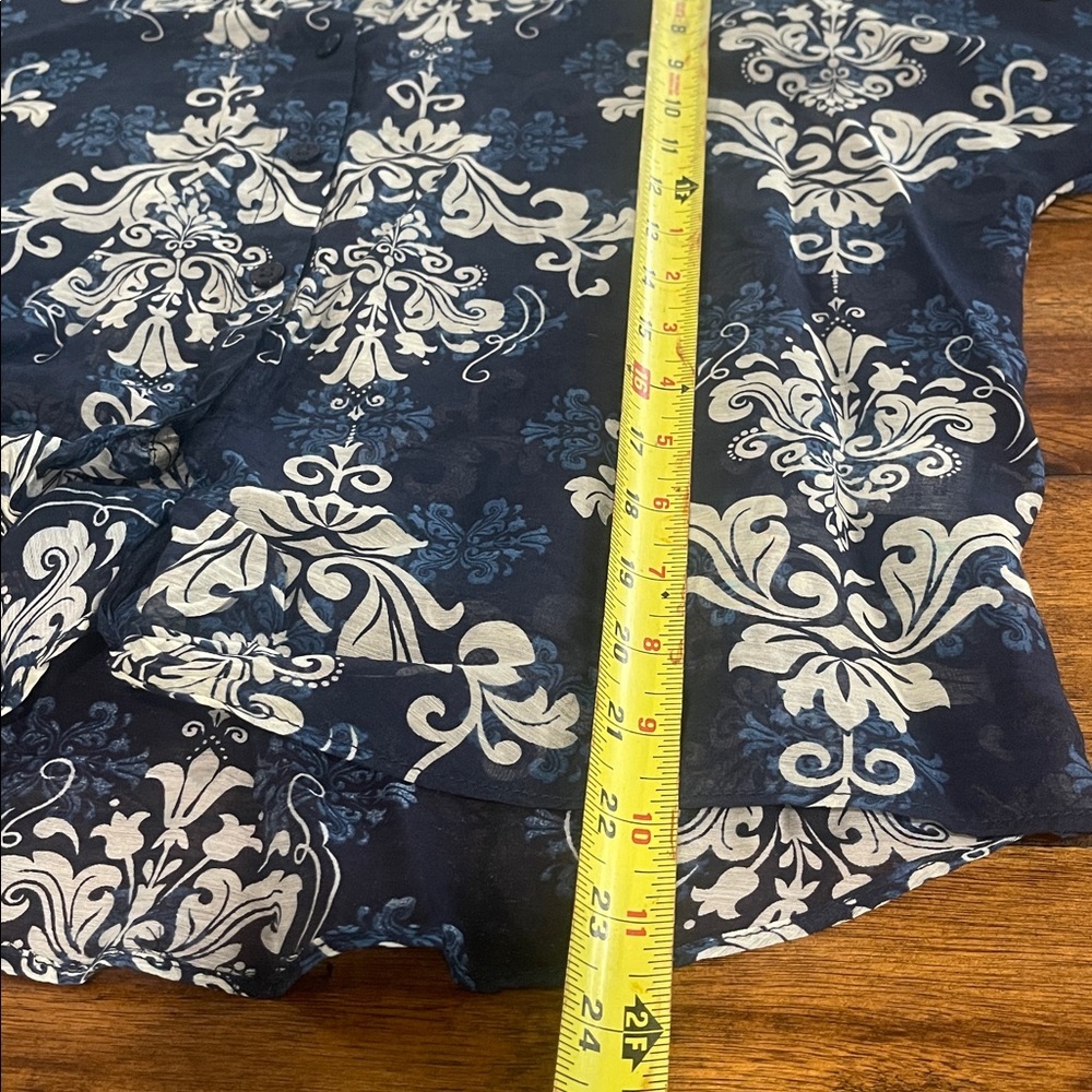 Halogen long sleeve blue sheer paisley button front tie waist top blouse Small - Picture 10 of 16